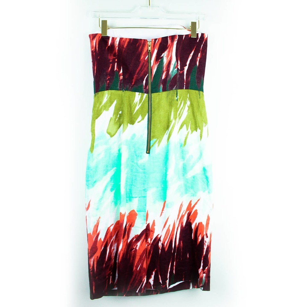 Milly Watercolor Print Strapless Linen Sheath Dress - Picture 5 of 6